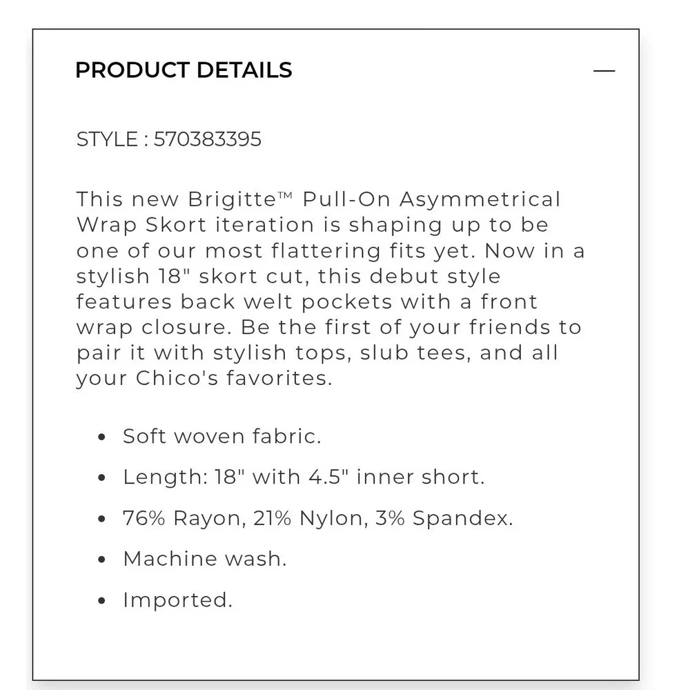 Chicos‎ Brigitte Pull On Assymetrical Wrap Skort Alablaster Size 2 (Large 12/14)